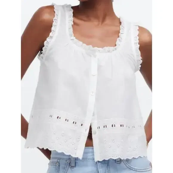 NWT Madewell Embroidered Ruffle Trim
Sleeveless Top White Lightweight - Picture 1 of 10